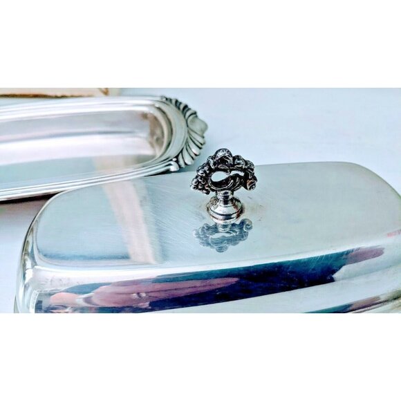 Vintage Wm A Rogers Silver Plated Butter Dish with Lid 9" Oval 1960s 70s - Picture 5 of 7